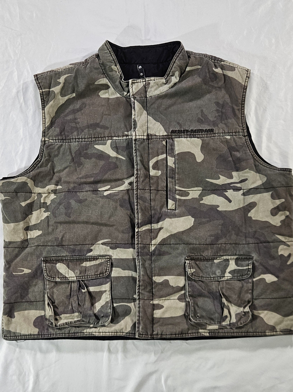 Vintage Harley Davidson Reversible Camo Vest 3XL Heavy Cotton Canvas Black Nylon